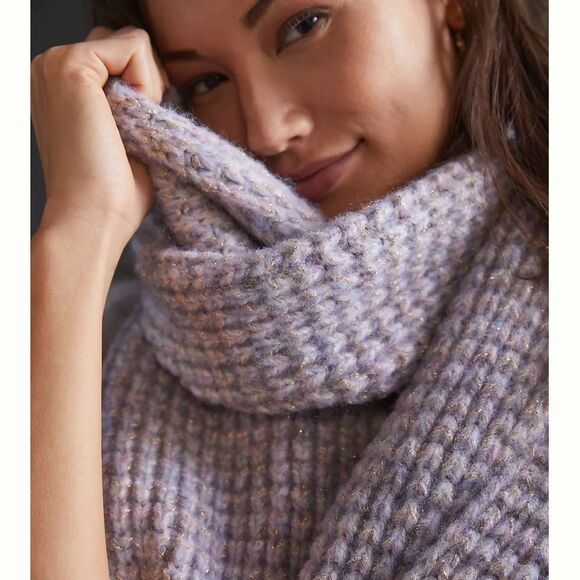 New Anthropologie Maeve Chunky Knit Metallic Scarf Purple - Picture 2 of 4